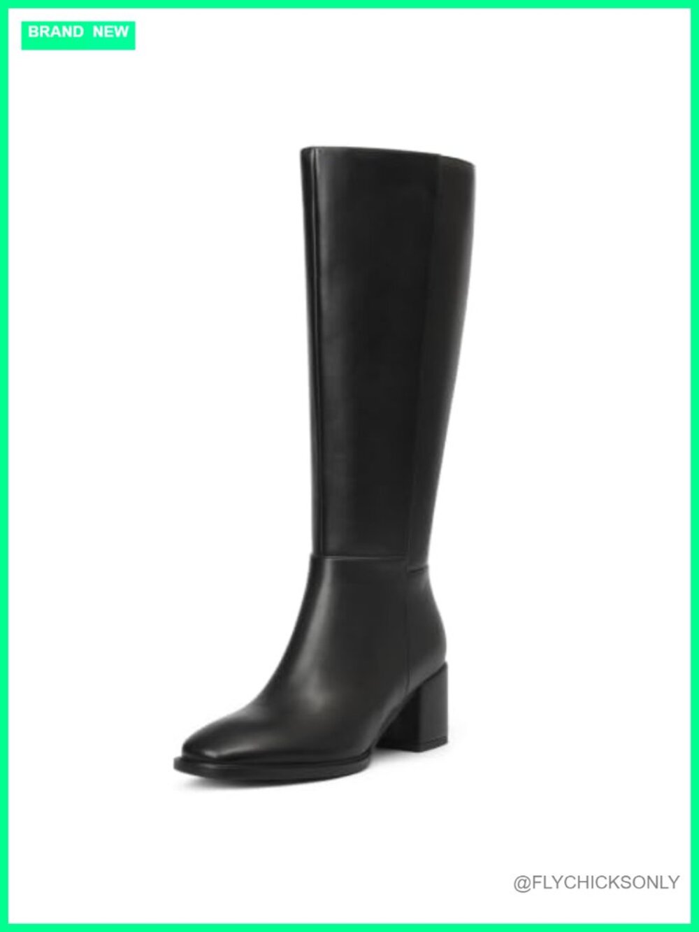 Faux Leather Knee High Boots Low Block Heel Round Toe Side Zip Womens